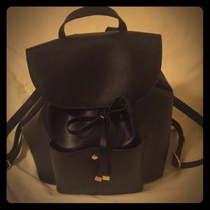 Black Faux Leather Backpack Bag